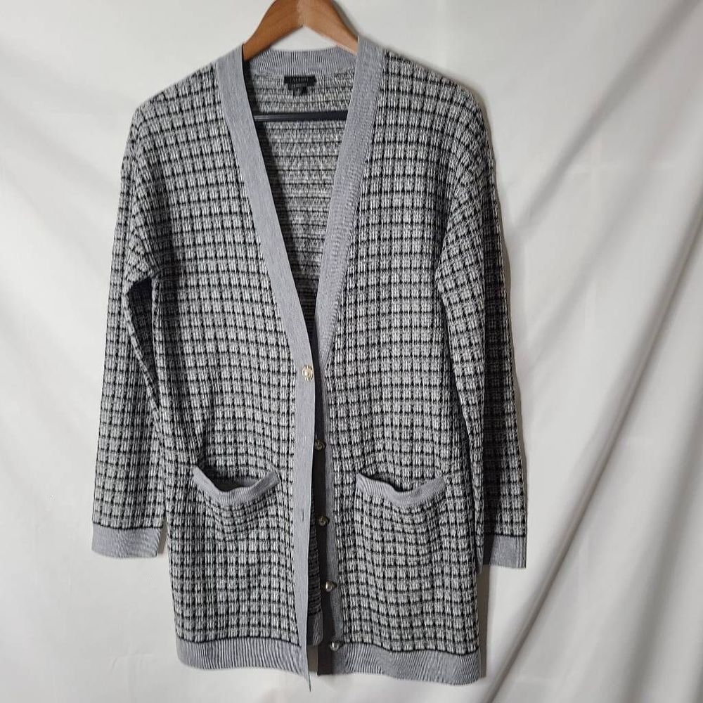 Talbots Pure Merino Wool Tweed‎ Plaid Longline Cardigan Sweater sz Small